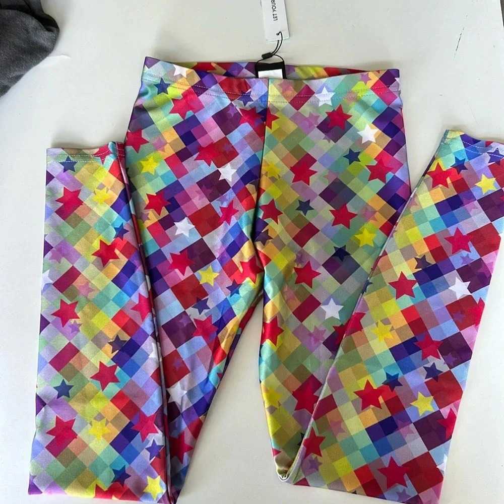 NWT Terez stars leggings girls sz M long legs! inseam 24”